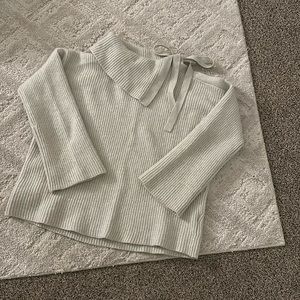 ALLSAINTS - LIGHT GREY WOOL MOCK NECK, PEEKABOO SHOULDER SWEATER
